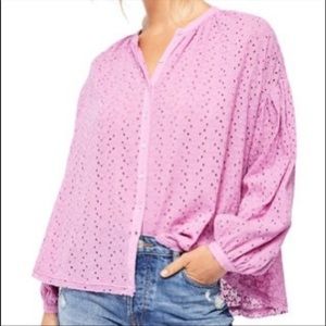 Free people purple long sleeve button up blouse